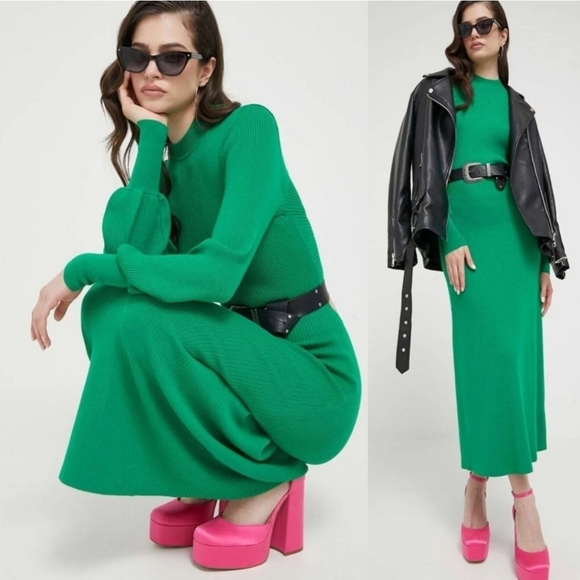 🔥HUGO Green Mock-Neck Cutout Slim Sweater Dress - Picture 4 of 6